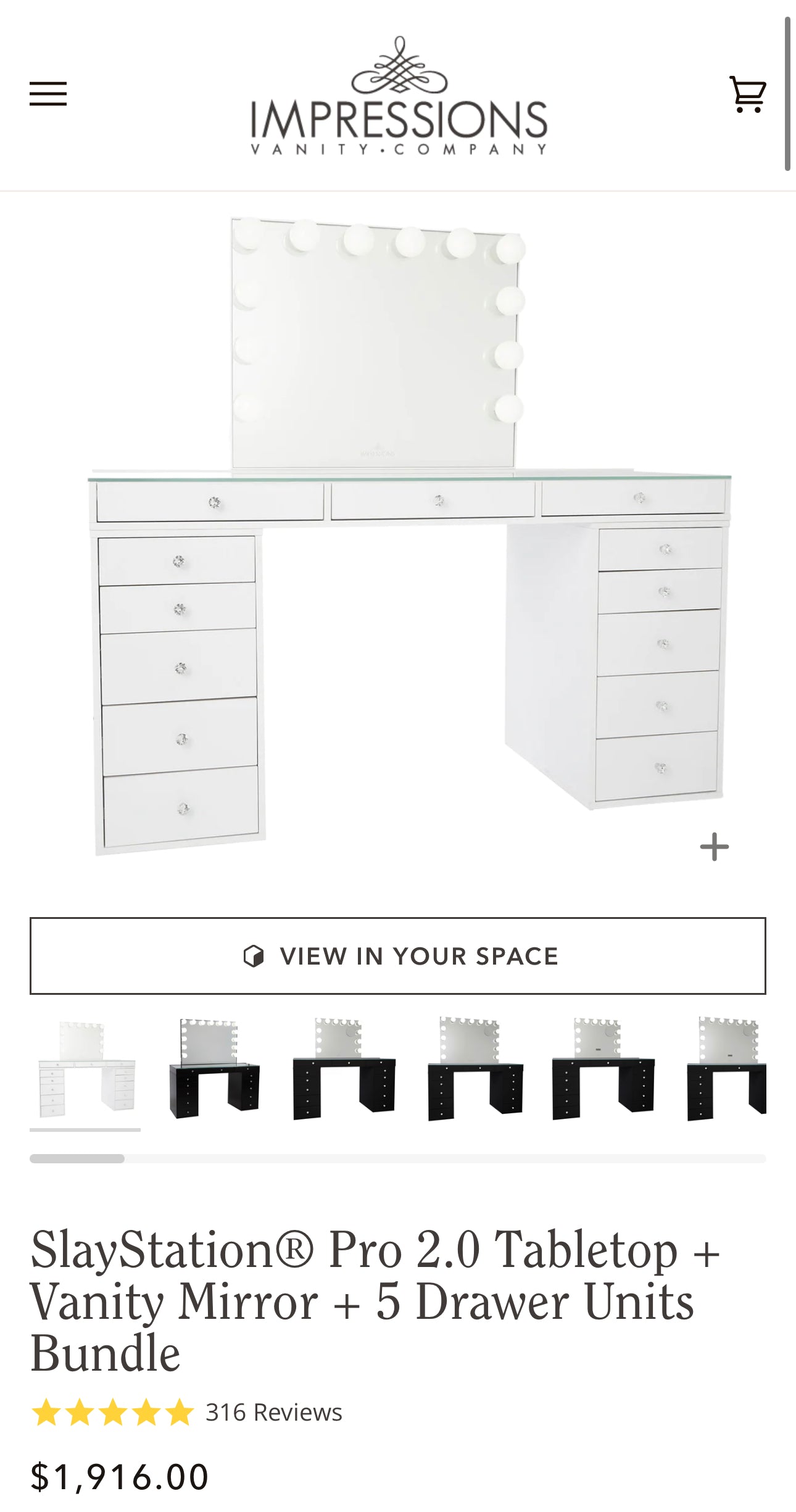 White SlayStation® Pro 2.0 Tabletop + Vanity Mirror + 5 Drawer Units Bundle